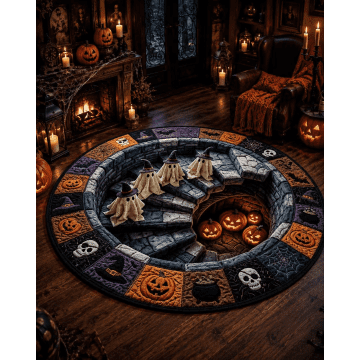 Woolycine 3D Haunted Staircase Round Rug, Halloween Optical Illusion Area Rug, Ghost Vortex Floor Mat, Crystal Velvet Nonslip Carpet for Bedroom Living Room Entryway Party Decor