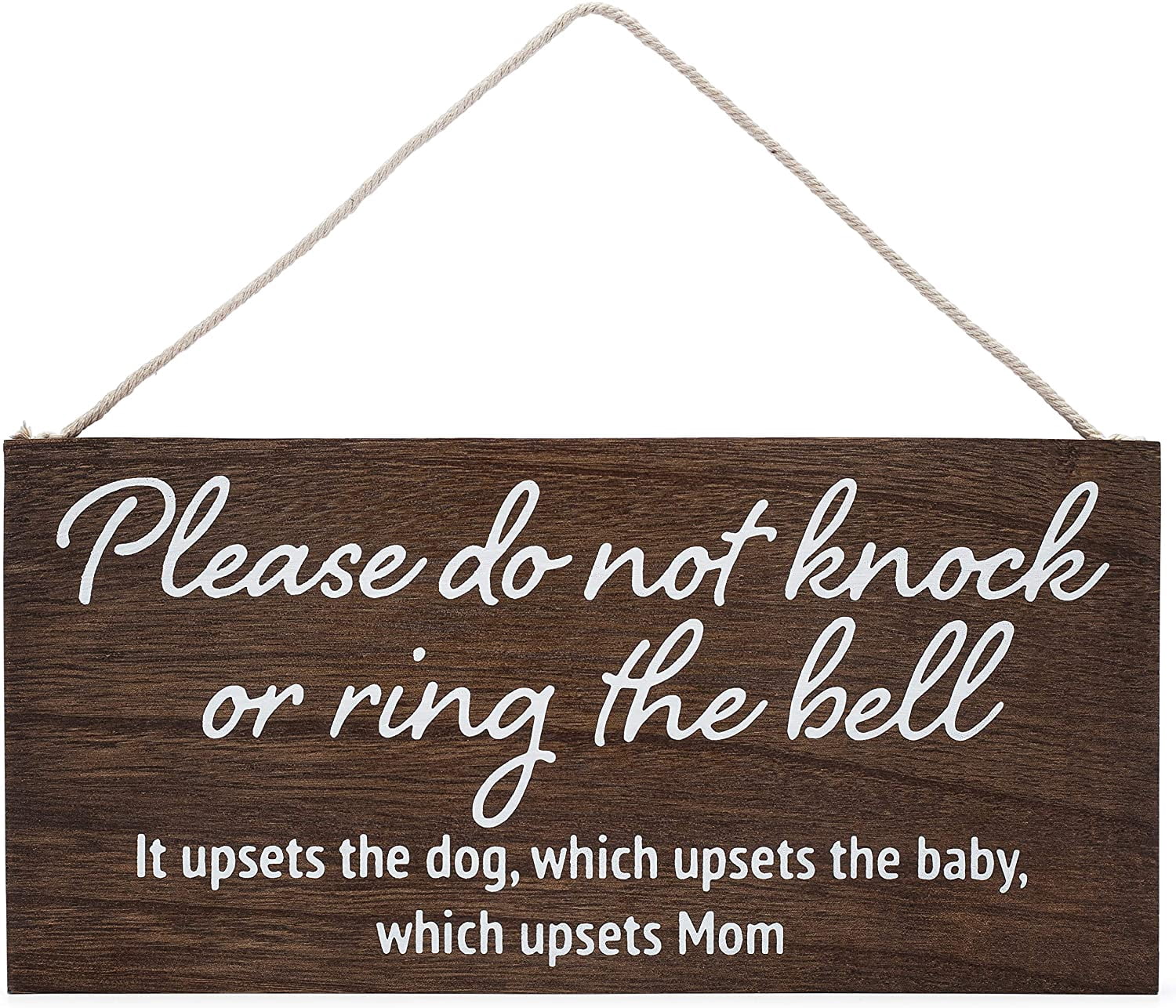 Baby sleeping sign for front door - Please do not knock or ring the bell,  it upsets the dog, which upsets the baby, which upsets mom - No soliciting  sign for house -