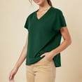 thumbnail image 5 of Summer Fashion Oversize Shirts for Womens Solid Color Casual Bate Sleeve Round Neck Short Sleeved Top, 5 of 8