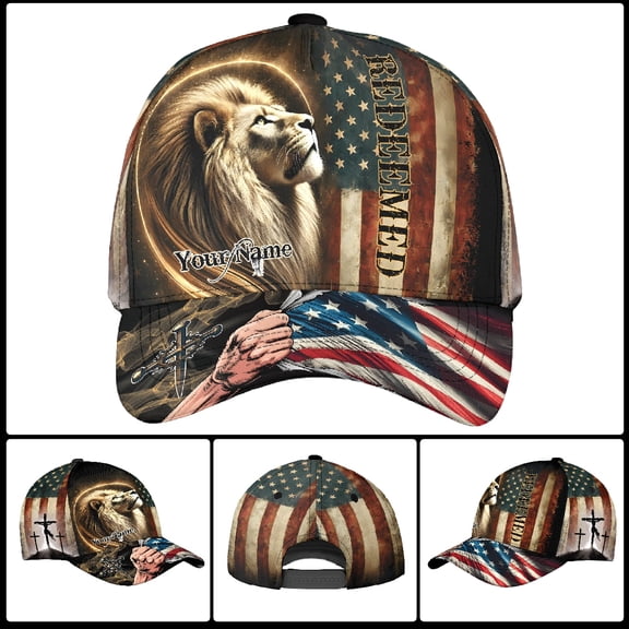 Lotusprinthandmade Personalized Jesus Christian with Lion Classic Baseball Cap One Size Multicolor – Faith and Patriotic Graphic Christian Hat