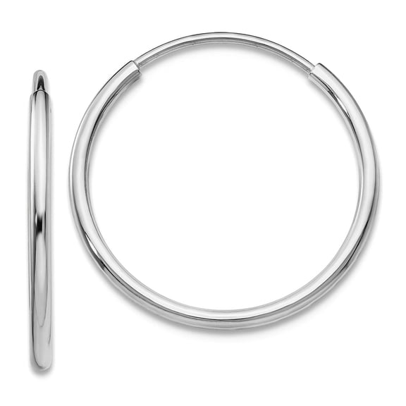 14k White Gold Polished Endless Tube Hoop Earrings 17x17mm Wide 1.2mm Thick Hoop Earring for Women