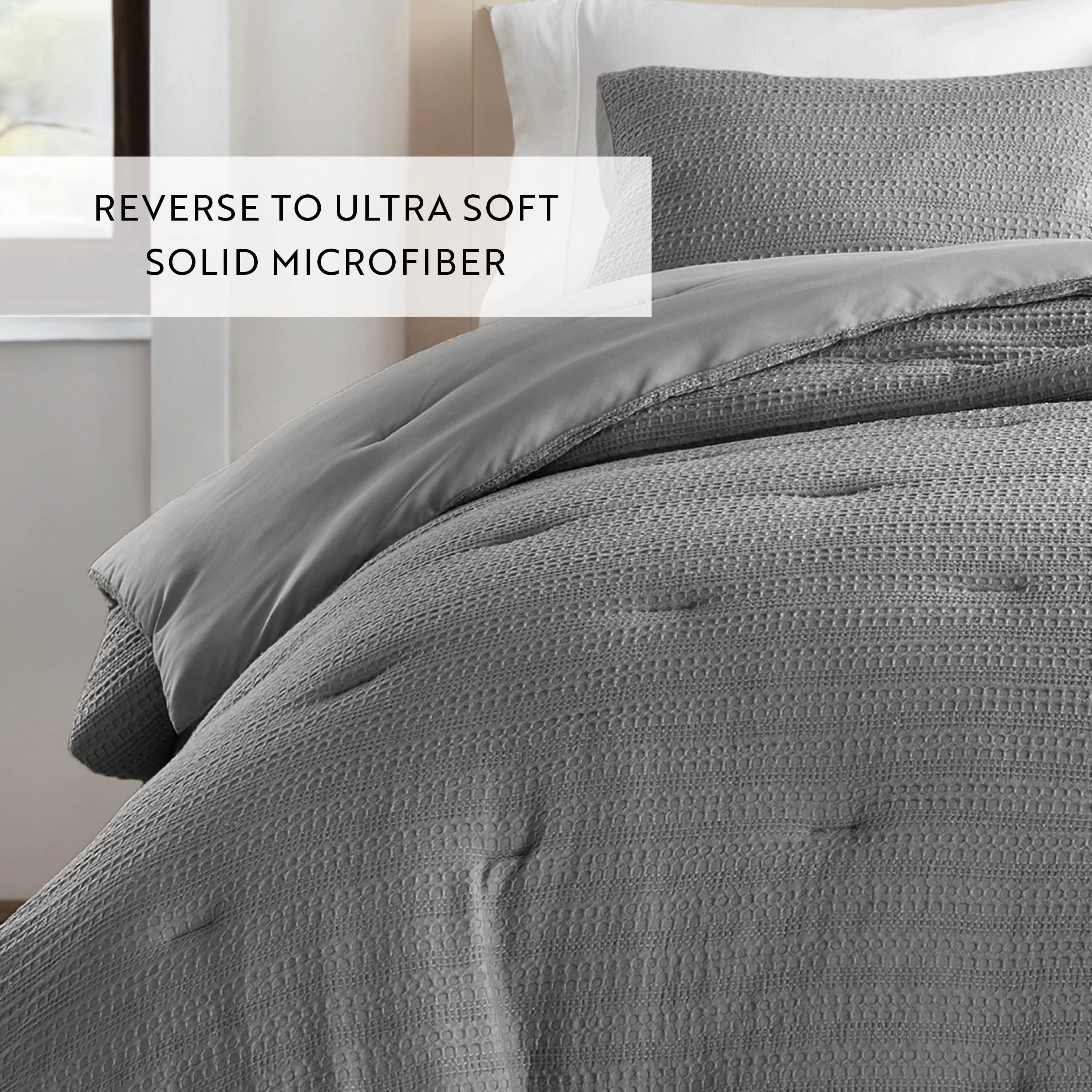 Textured Waffle Comforter Set in Fog Gray for Full/Queen Size Bedding by Comfort Canopy