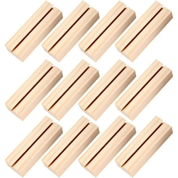 12pcs Wood Place Card Holders Rectangular Rustic Table Numbers Holder Stand Memo Holder Card Photo Picture Note Clip for Wedding Party Home Office Decor Beige