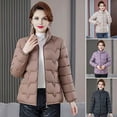 thumbnail image 2 of Women Cotton Jacket Stand Collar Long Sleeve Solid Color Zipper Closure Autumn Winter Cotton Coat Thickened Quilted Outwear, 2 of 8