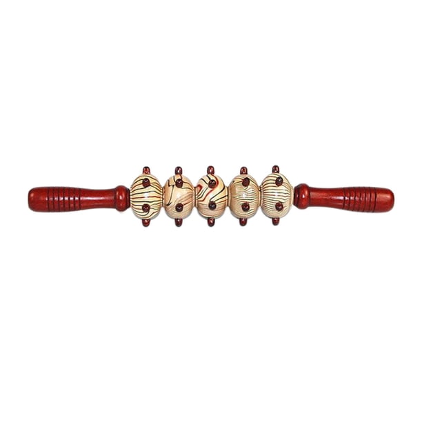 Masajeador de madera natural para relajación corporal completa - Herramienta de masaje manual para piernas, 5 ruedas