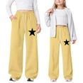 thumbnail image 2 of Kids Sweatpants for Girls Star Graphic Wide Leg Sweatpants Drawstring with Pockets Yellow Sweatpants Cute Outfits For Girls 12-13 Years, 2 of 4