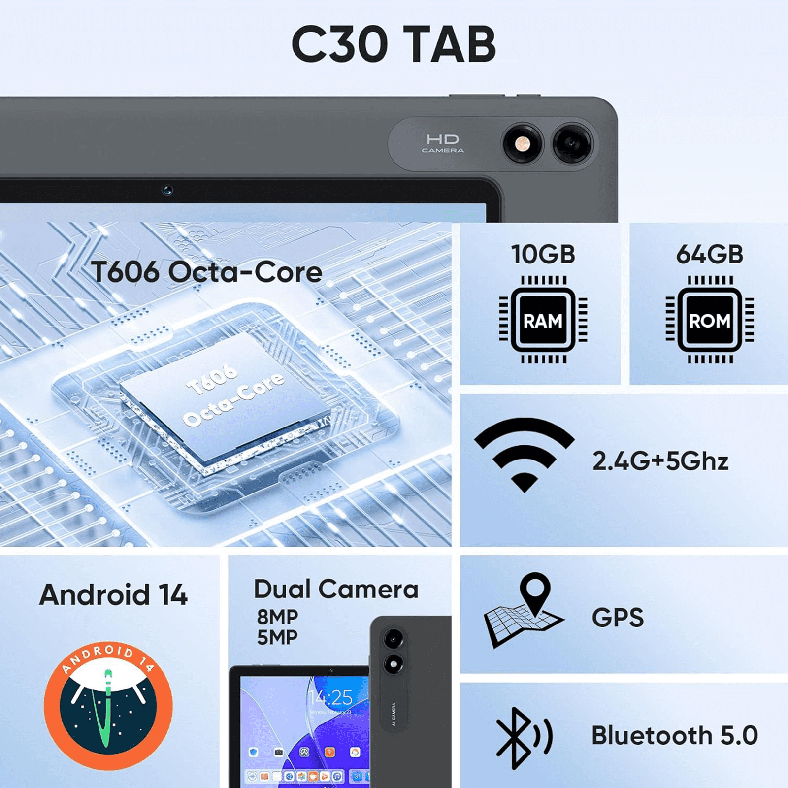 2026 Newest Android 14 Tablet with Keyboard, 10GB(4+6)RAM+64GB Storage(Expand to 1TB), 6000mAh Battery, Widevine L1, 10 Inch 2-in-1 Tablets with WiFi 5, BT5.0, Mouse, Case, Stylus