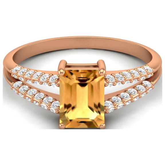 7X5MM Citrine 925 Sterling Silver Rose Plated Solitaire Women Valentines Day Gifts Ring