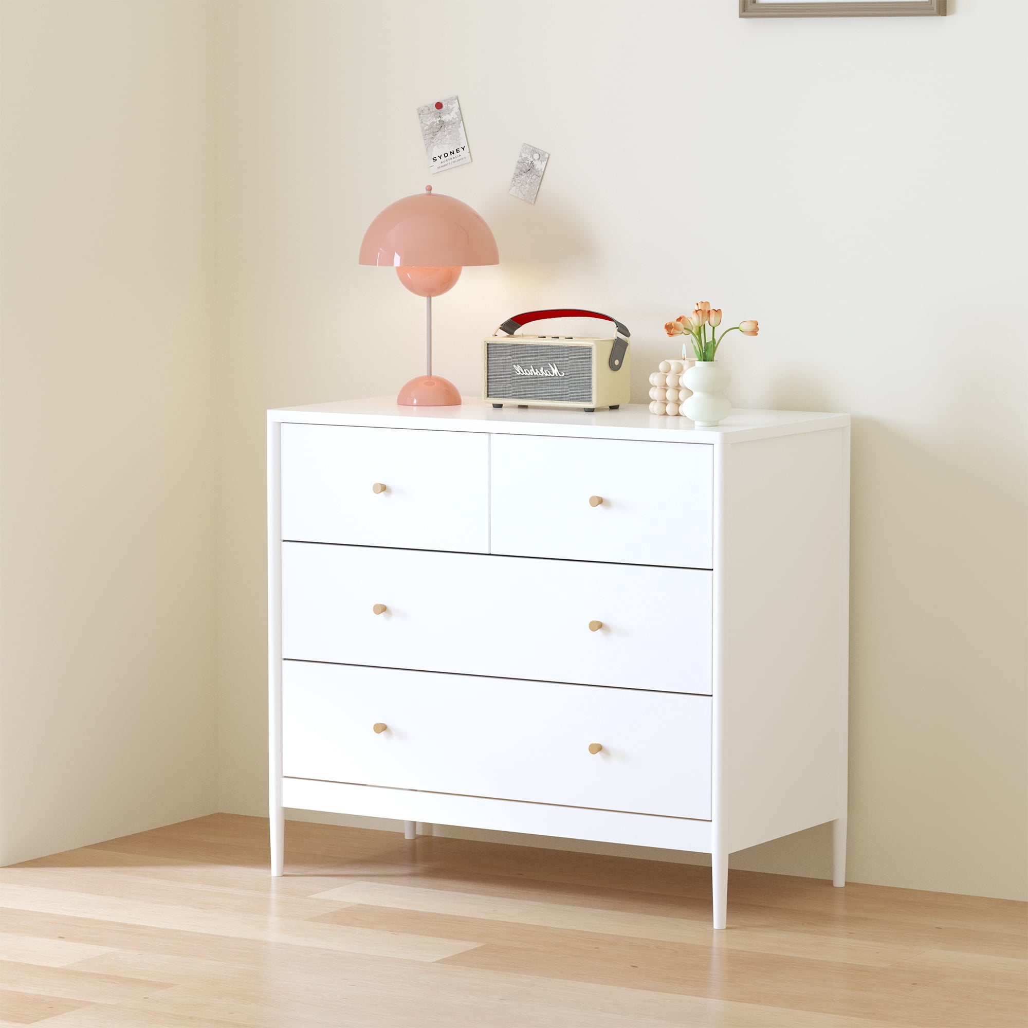 Aukfa 4 Drawer Dresser for Bedroom, Wooden Chest of Drawers Storage Cabinet,White