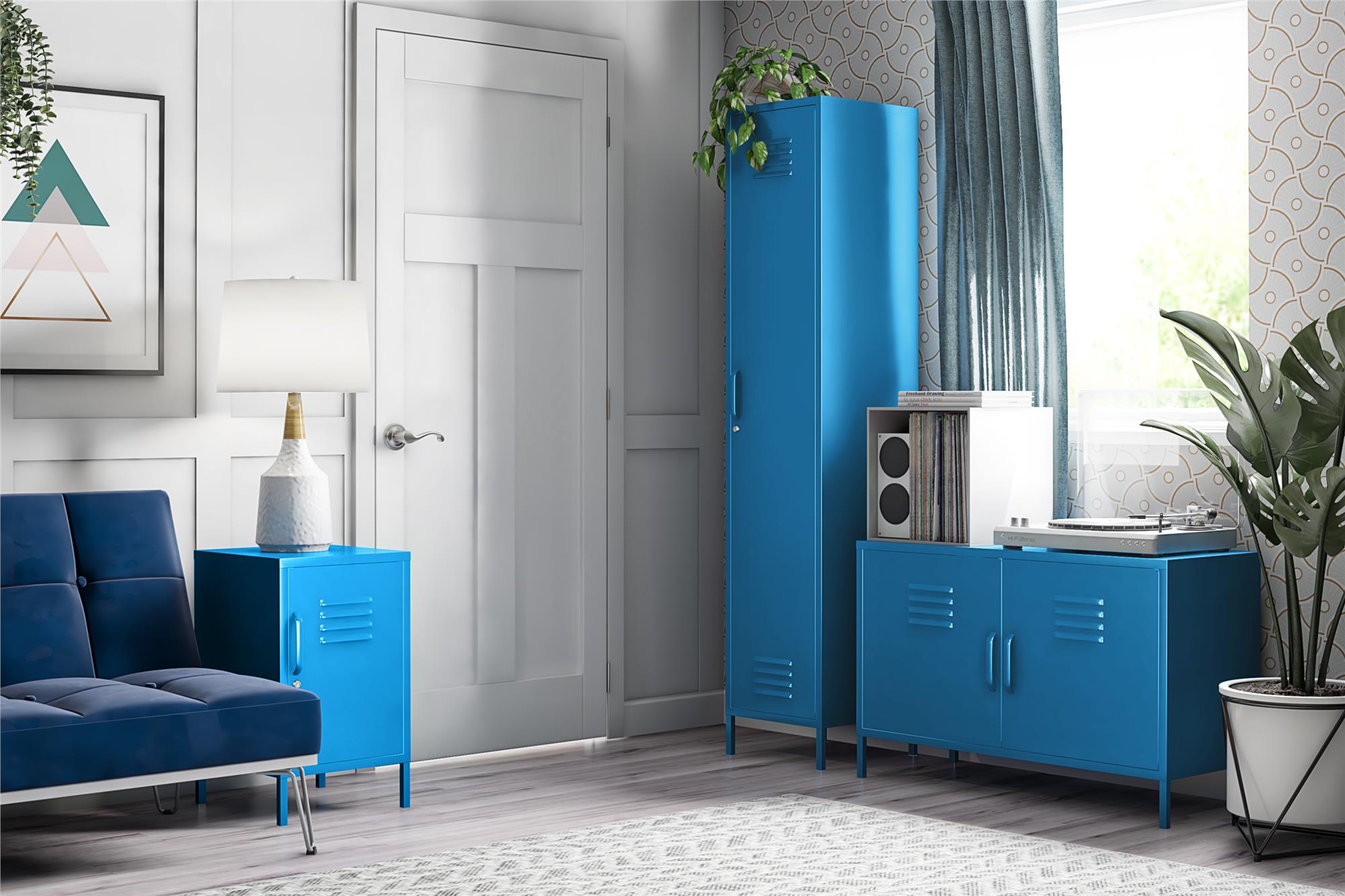 Novogratz Cache Door Metal Locker Style Storage Accent Cabinet, Bright  Blue
