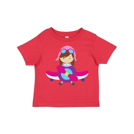 

Inktastic Pilot Girl Airplane Plane Flying Brown Hair Gift Toddler Toddler Girl T-Shirt