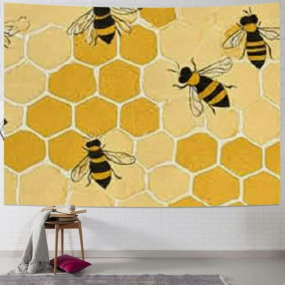 Patifu Bees Honeycomb Tapestry Wall Hanging Unique Style Graphic Tapestries for Home Wall Decor Living Room Bedroom 40x30inch