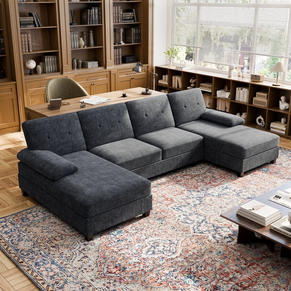 Walsunny Modern U-Shape Sectional Sofa for living room, Chenille Fabric Modular Couch, 4 Seat Oversized Sofa with Chaise for Apartment,White