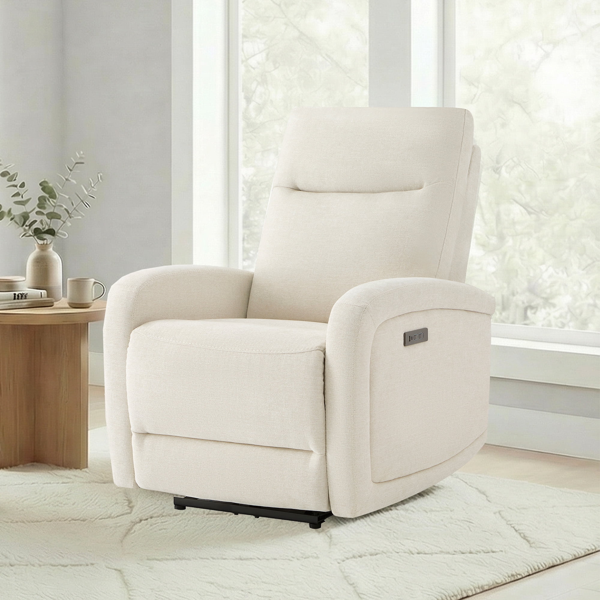 Spruce & Spring Zero Wall Hugger Power Recliner for Compact Spaces, Linen-Fabric