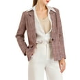 thumbnail image 3 of MODA NOVA Juniors Notched Lapel One Button Hip Length Houndstooth Blazer, 3 of 7