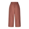 thumbnail image 5 of FRSASU Women's Pants Casual Solid Color Button Elastic Waist Fashion Loose Cropped Pants with Pockets Coffee, 5 of 6