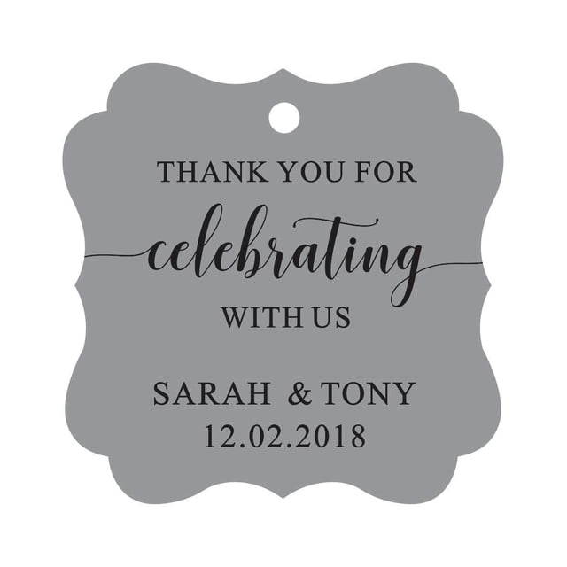 Darling Souvenir Fancy Frame Custom Paper Tags Thank You For Celebrating With Us Wedding Favor Gift Hang Tags-Gray-50 Tags