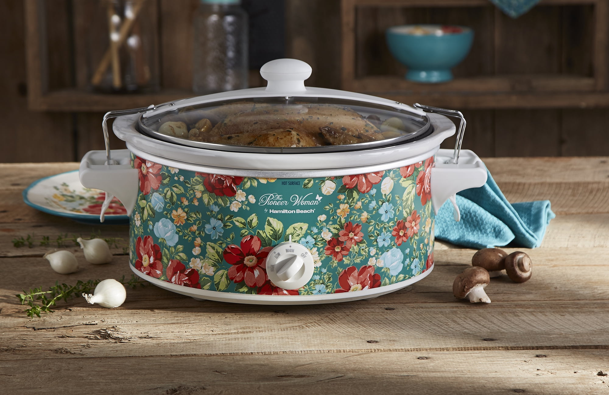 6 Quart Portable Slow Cooker Pioneer Woman Vintage Floral Kitchen Crock