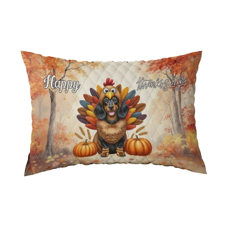 Happy Thanksgiving Dachshund Turkey Costume Pumpkins Autumn Leaves Quilt Pillowcase Wiener Dog Lover Gifts Idea Throw Pillow Cover Bed Home Decor - 130144