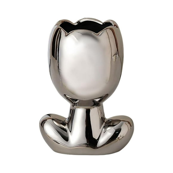 Florero de Cerámica Macetero Recipiente para Ramo de Centro de Mesa Jarrón Decorativo de Diseño Moderno Adecuado para Decoración de Bodas Regalos de C Forma de flor plateada.