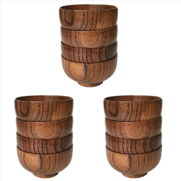 Azufaifa Tazón de Madera de Estilo Japonés Tazón de Arroz de Madera Tazón de Fideos Tazón de Madera Maciza, Diámetro 4,5 Pulgadas por 2-5/8 Pulgadas, Decoración (Medio) 12 Paquetes