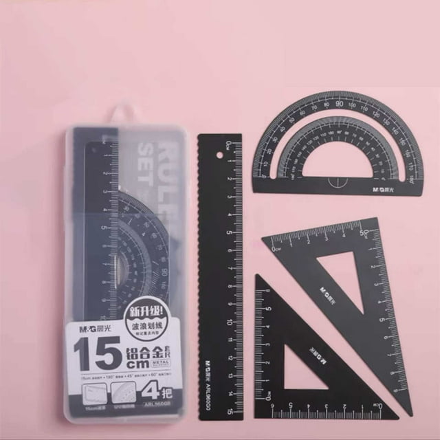 WRXMIJNHGSA Office Cabinet Under $10 Home & Garden Office&Craft&Stationery Triangular Ruler Set 4 Pieces Aluminum Alloy Ruler Metal Drafting Ruler Geometric Protractor For Students Draftsmen School