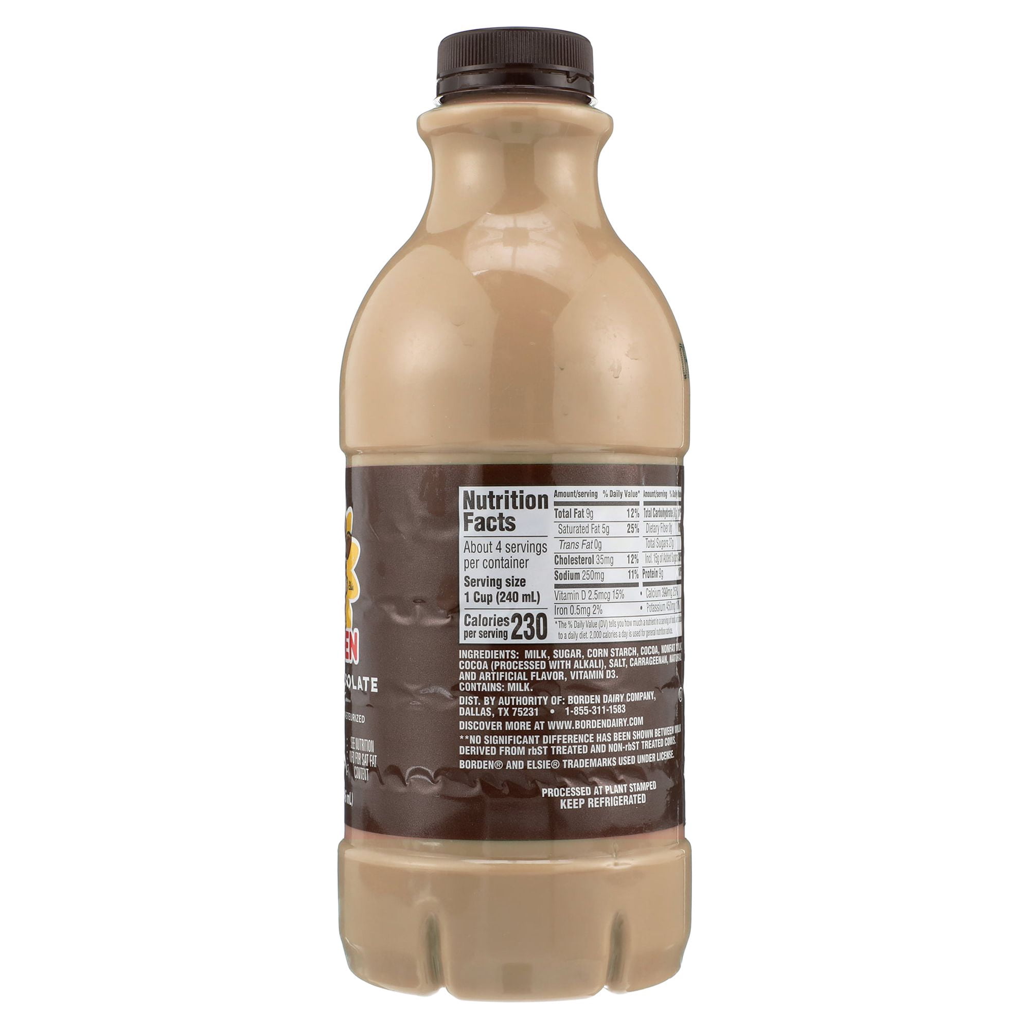 Borden Dutch Chocolate Milk, 1 Quart Bottle, Liquid, Refrigerated, Contains Dairy