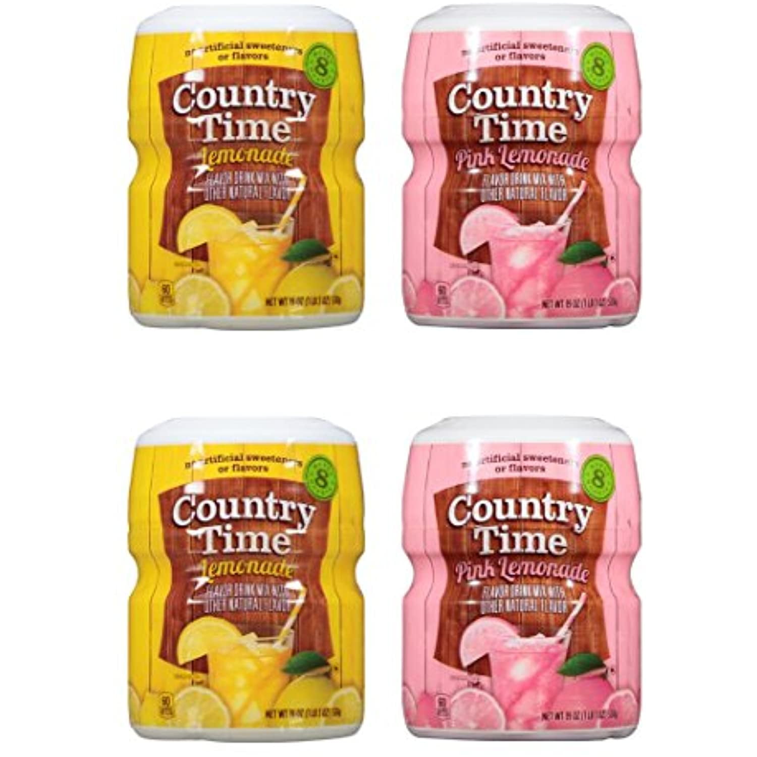 Country Time Lemonade 19 Ounce Drink Mix 2 Flavor Variety Bundle, Lemonade and Pink Lemonade (4
