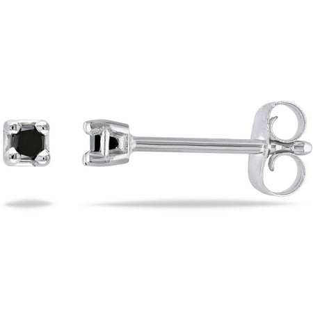 1/10 Carat T.W. Princess-Cut Black Diamond Solitaire 10kt White Gold Stud Earrings