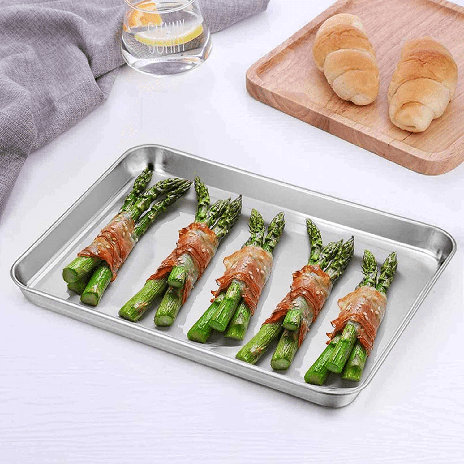 Small Baking Sheet 2 Pack, Walooza 8 inch Carbon Steel Half Toaster Oven Pan Tray Replacement, Heavy-Gauge Steel, Set of 2