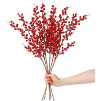 6 Pack Artificial Red Berry Stems Christmas Red Berries Holly Berry Branches 25.2 Inches Fake Burgundy Berry Picks for Floral Arrangements Christmas Tree Holiday Home DIY Crafts Decor