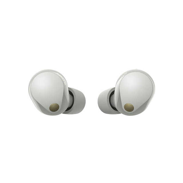 Auriculares inalámbricos True Wireless Sony WF-1000XM5 plateados con cancelación de ruido.