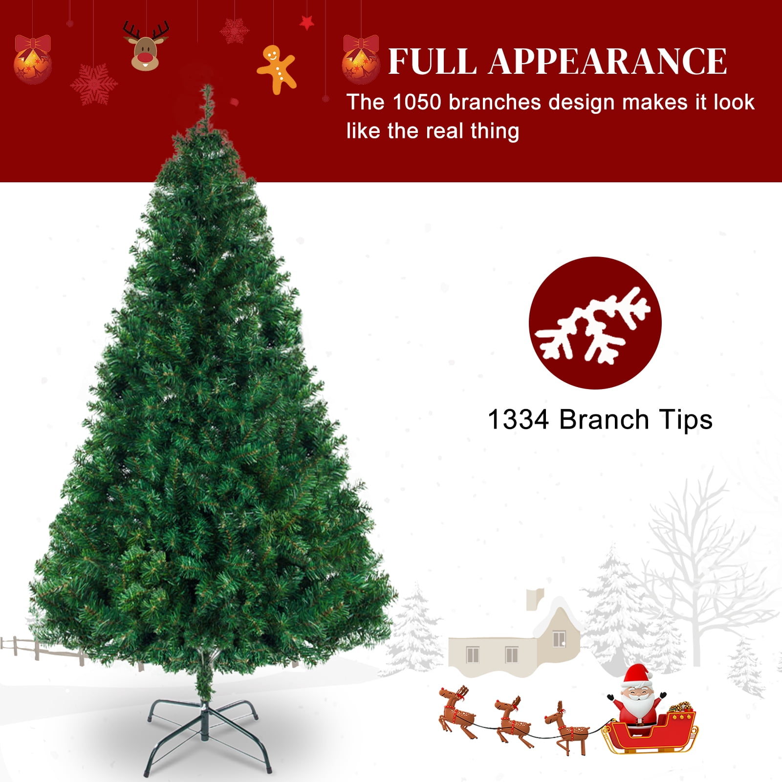 7ft Christmas Tree with 1334 Branch Tips PVC Material for Holiday Decor