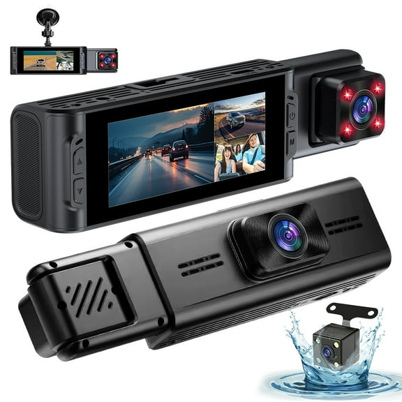 HD 1080P Wifi Triple Screens Dash Cam 3 Channel for Cars Front/Inside/Rear View Camera 3.16 inch Screen DVR Camera Video Recorder Driving Recorder Loop Recording Night Vision G-sensor