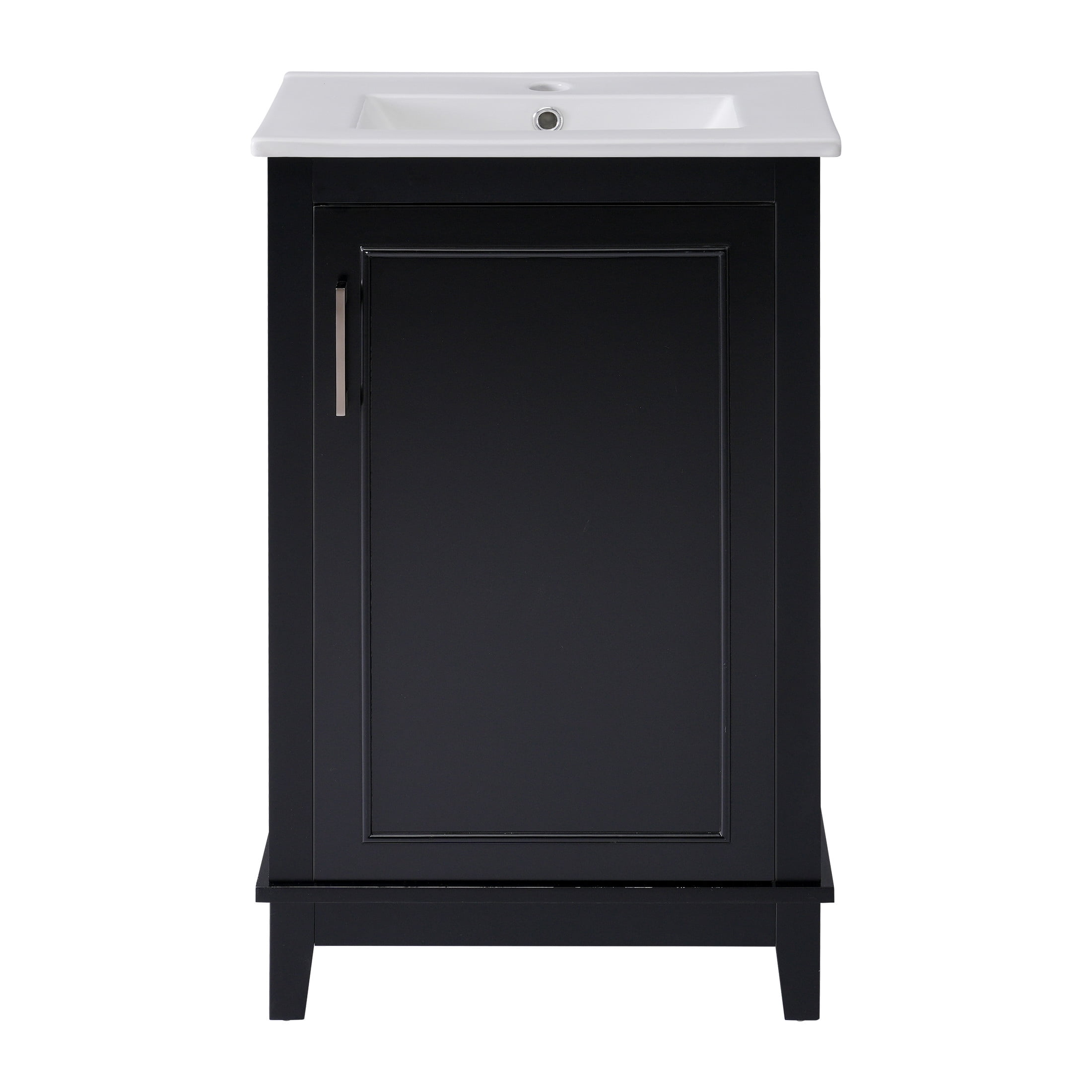 Jivora Modern Bathroom Vanity with Ceramic Sink, Storage, Shelves, Wood, Black