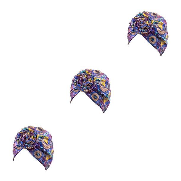Minnieouse Nudo Turbante Estampado Hijab Beanie Estilo bohemio Gorros plisados Accesorios para el cabello femenino Gorro Banquete de Type1 NO1
