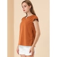 thumbnail image 4 of Allegra K Camiseta Manga Tulipán Cuello En V Básico Para Mujer Color caramelo XS, 4 of 6