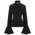 thumbnail image 1 of HLONK Victorian Stand Collar Top with Ruffle Steampunk Flare Sleeve Blouse, 1 of 15