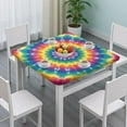 thumbnail image 3 of Colorful Rainbow Tie Dye Spiral Pattern Square Fitted Tablecloth with Elastic Edge,Square Table Cover,Washable Elastic Table Cover for Home Kitchen Party Decor 34"x34", 3 of 6