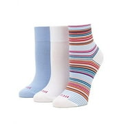 HUE womens Cotton Body Crew Socks, 3 Pair Pack Casual Sock, Stripe/White/Marl - Pair Pack, One Size US