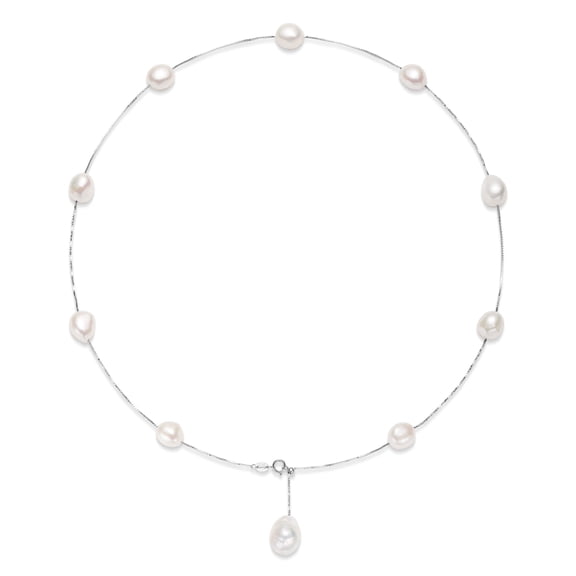 YAMI 8-9mm Baroque Freshwater Cultured White Pearl Y Necklace for Women, 925 Sterling Silver Adjustable Chain, Elegant Jewelry Giftrling Silver Adjustable Chain, ElegantJewelry Gift