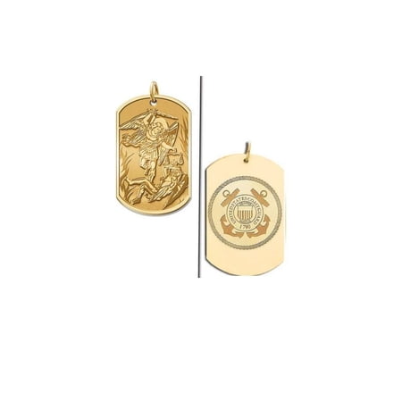 Saint Michael Doubledside COAST GUARD Dogtag Religious Medal - 2/3 Inch X 1 Inch - Solid 14K Yellow Gold