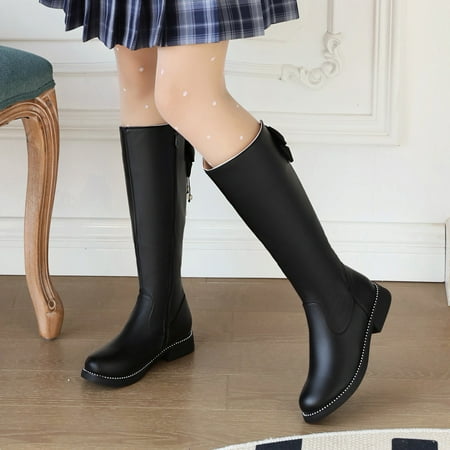 

Cathalem Knee High Boots for Women Size 7 Fashion Women s Shoes British Style Leather Solid Womens Knee High Boots with Heels Black 7.5