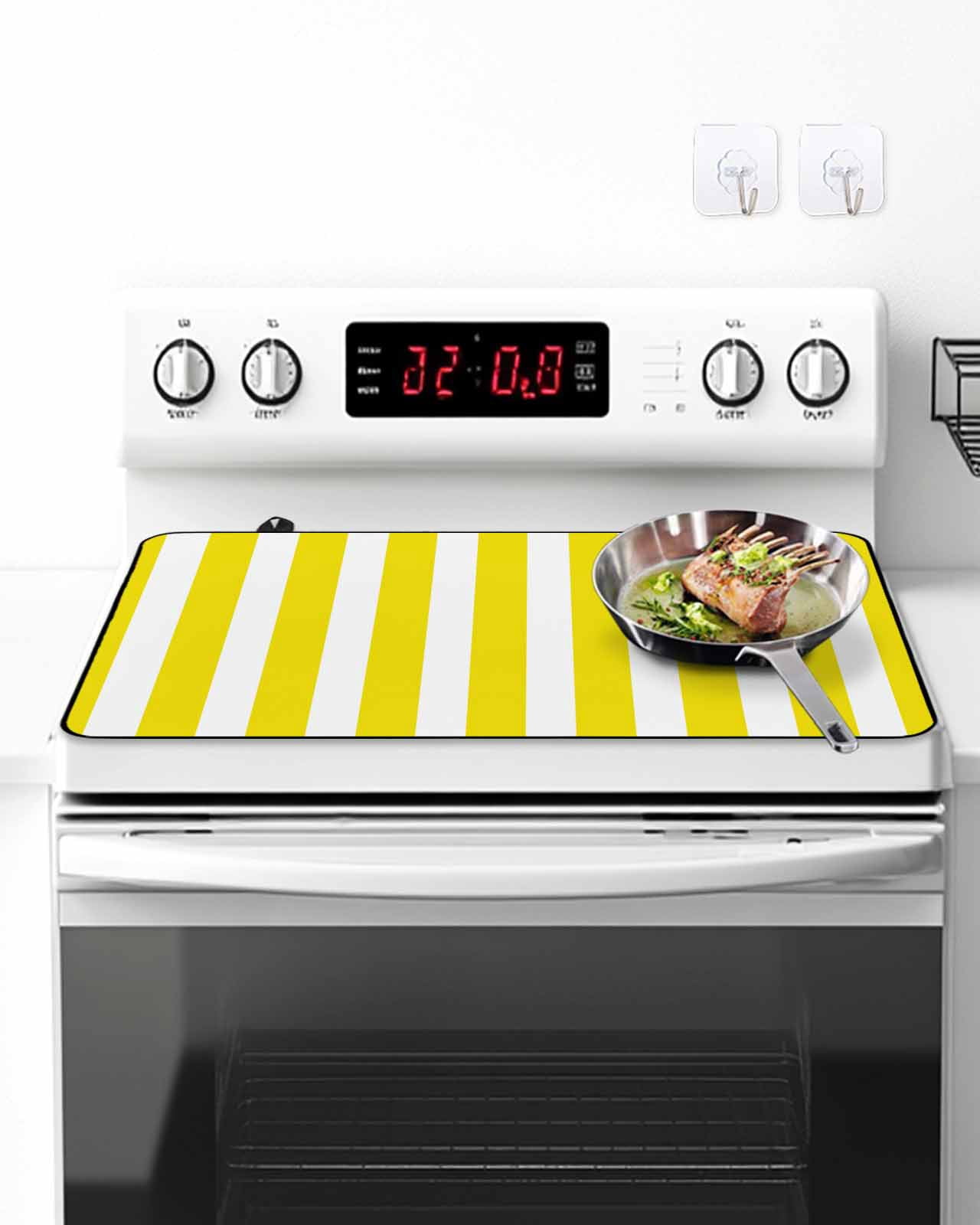 Stove Top Covers for Electric Stove, Yellow Striped Glass Stovetop Cover Protector, Modern Farmhouse Yellow White Stripes Induction Cooktop Protector Oven Mat for Kitchen Countertop 24"x21"