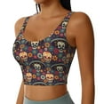 thumbnail image 2 of Vsdgher Skulls and Flowers Print Women Sleeveless Athletic Tank Top Built-in Bra Camisole Sports Vest for Yoga Running Fitness Exercise with Removable Pads, 2 of 8