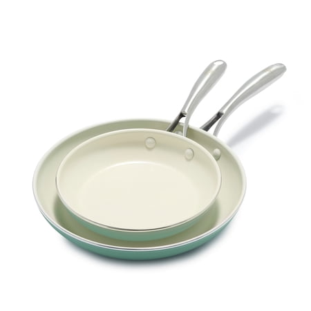 GreenLife Artisan Healthy Ceramic Nonstick  8  and 10  Frying Pan Skillet Set  Stainless Steel Handle  PFAS-Free  Dishwasher Safe  Oven Safe  Turquoise