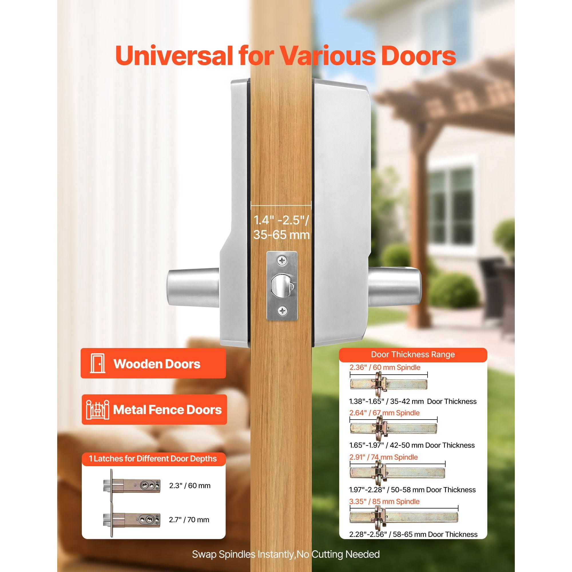 Mechanical Keyless Door Lock Gen2 Single-Sided 5-Digit Code Zinc Alloy for Front Gate Garden Garage