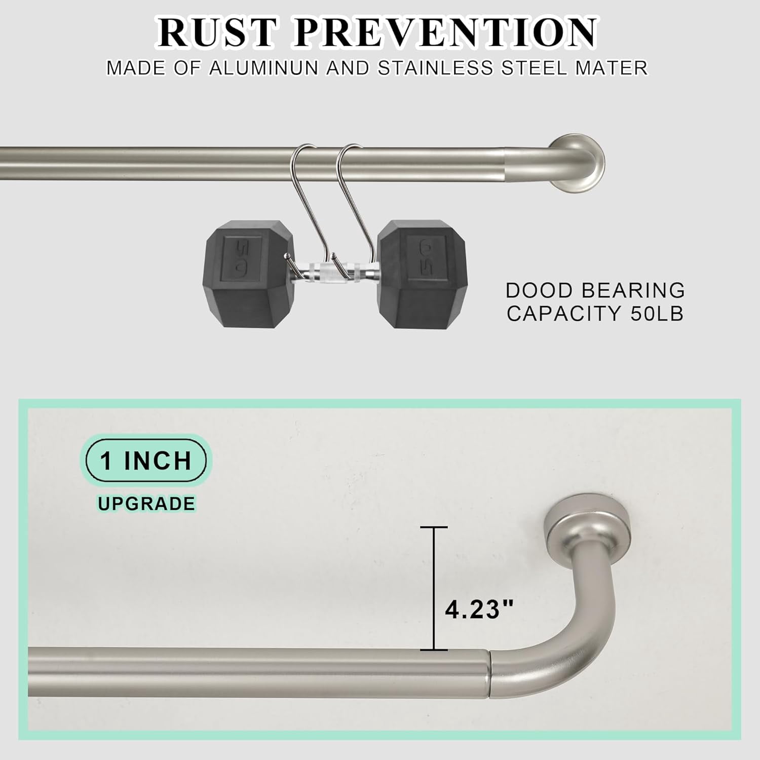 Warm Gold Curtain Rod for Windows 28 to 120 Inch, Internal Splicing 1 Inch Diameter Disc, Adjustable Room Darkening Curtain Rod with Aluminum Finials and Brackets, Wrap Around Design