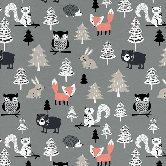 Mainstays 42" Light-weight Flannel Fabric Gray Forest Friends by the Yard, Gray