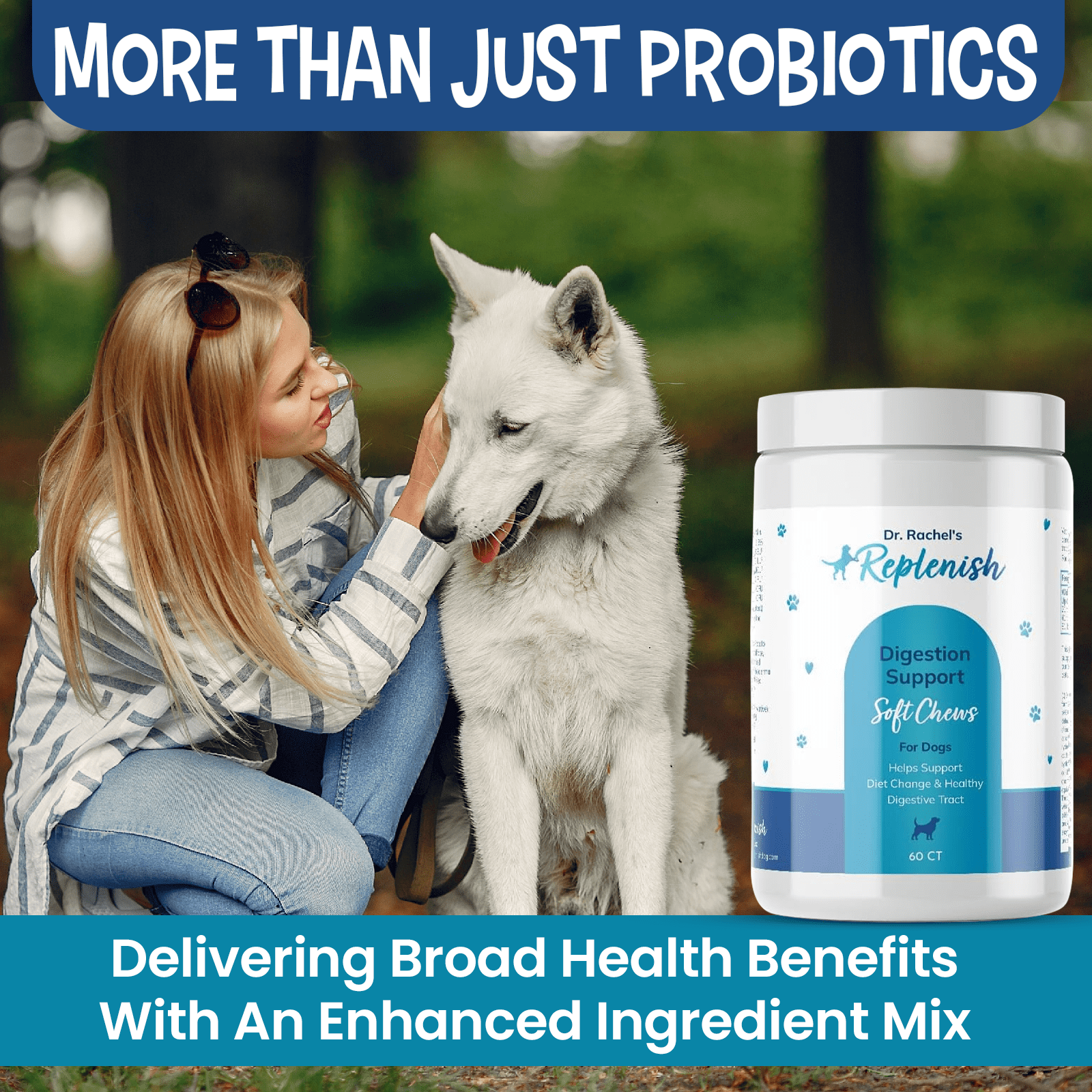 Replenish Probiotic and Digestive Enzyme Chews for Dogs - Dog Probiotics Digestive Supplement - Probiotics for Dogs Gut Health & Stomach Relief - 60 Soft Chews